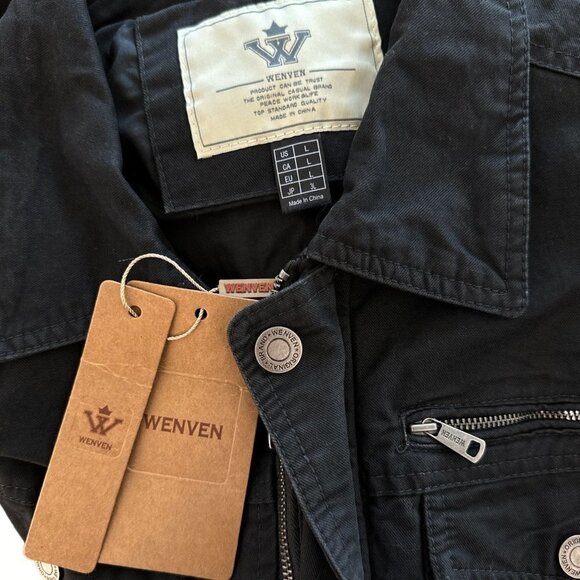 WenVen Men's Charcoal Gray Cotton Military Jacket Lightweight Work Coat NWT L - Picture 8 of 8
